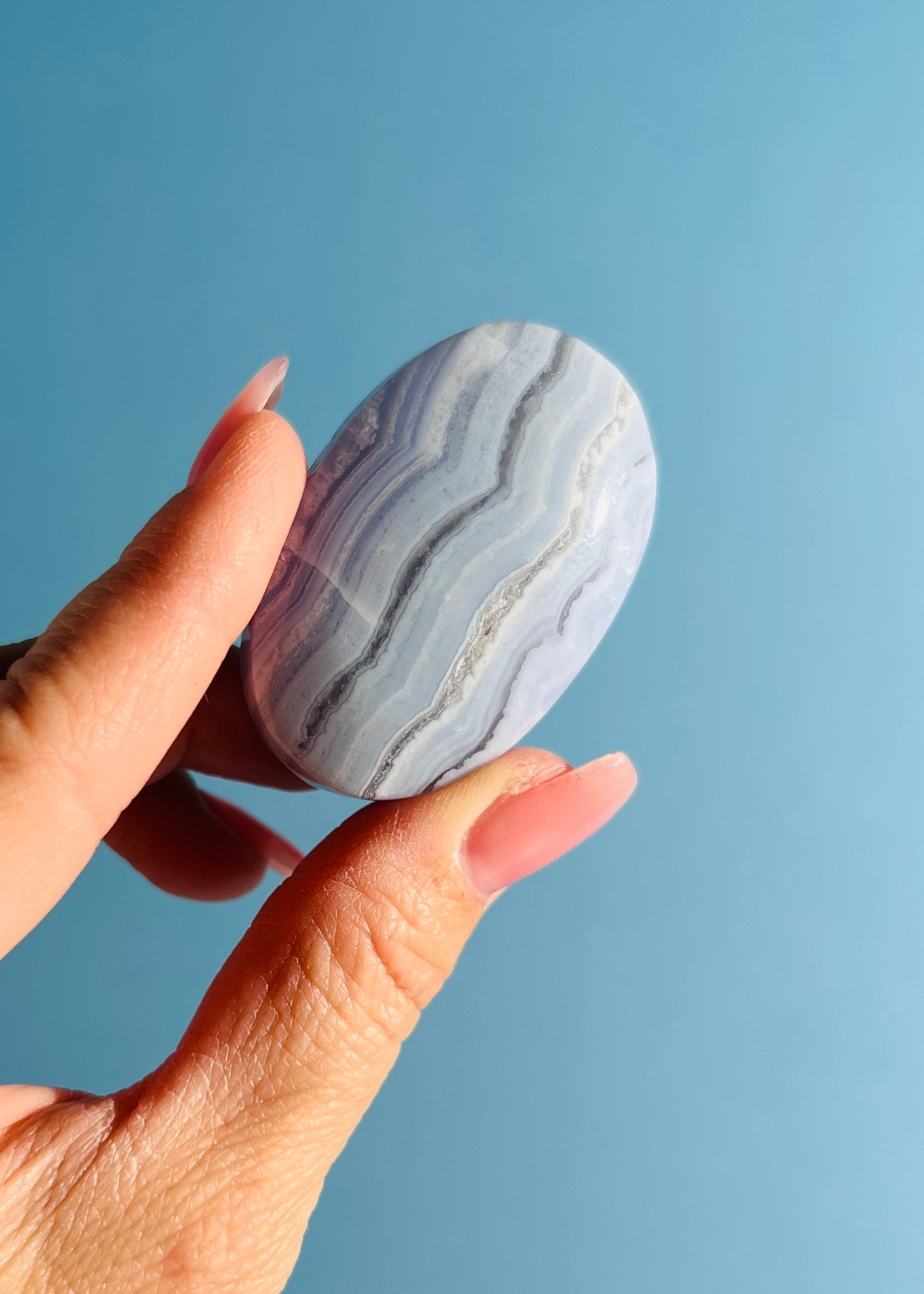 Blue Lace Agate Palm Stone