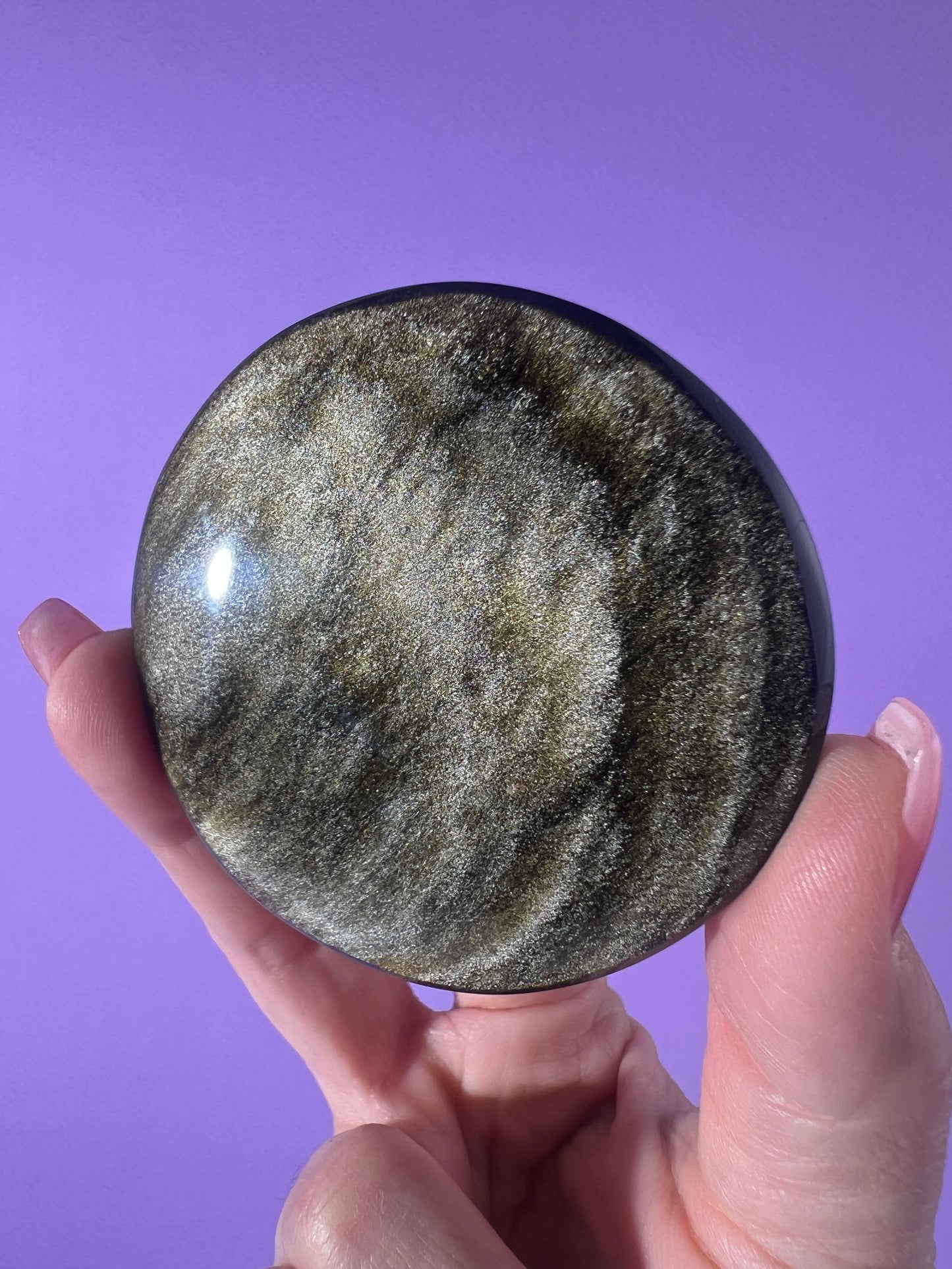 Gold Sheen Obsidian Circle Palm Stone