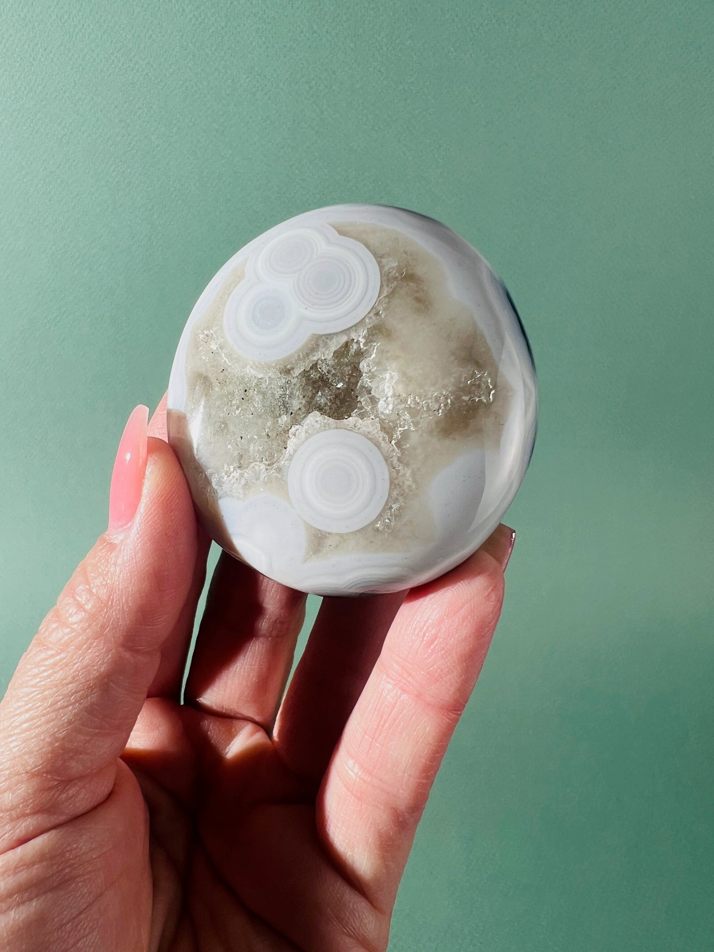 Moss Agate x Sea Jasper Palm Stone