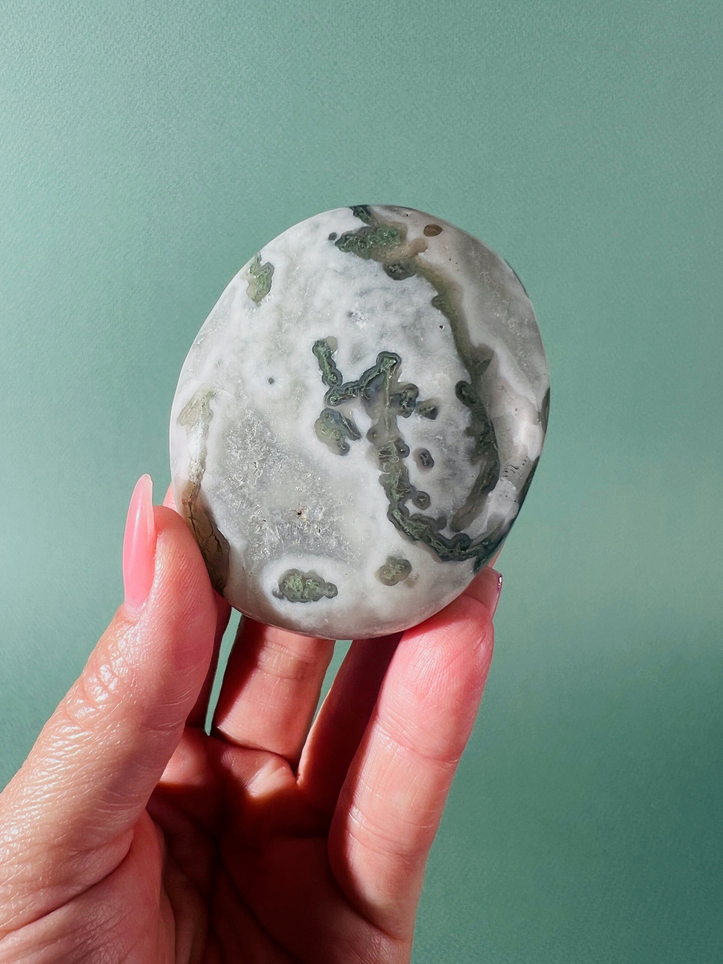 Moss Agate x Sea Jasper Palm Stone