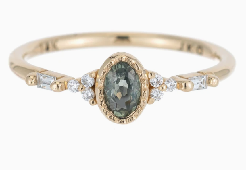 Green Sapphire Oval Poeme Ring by Jennie Kwon