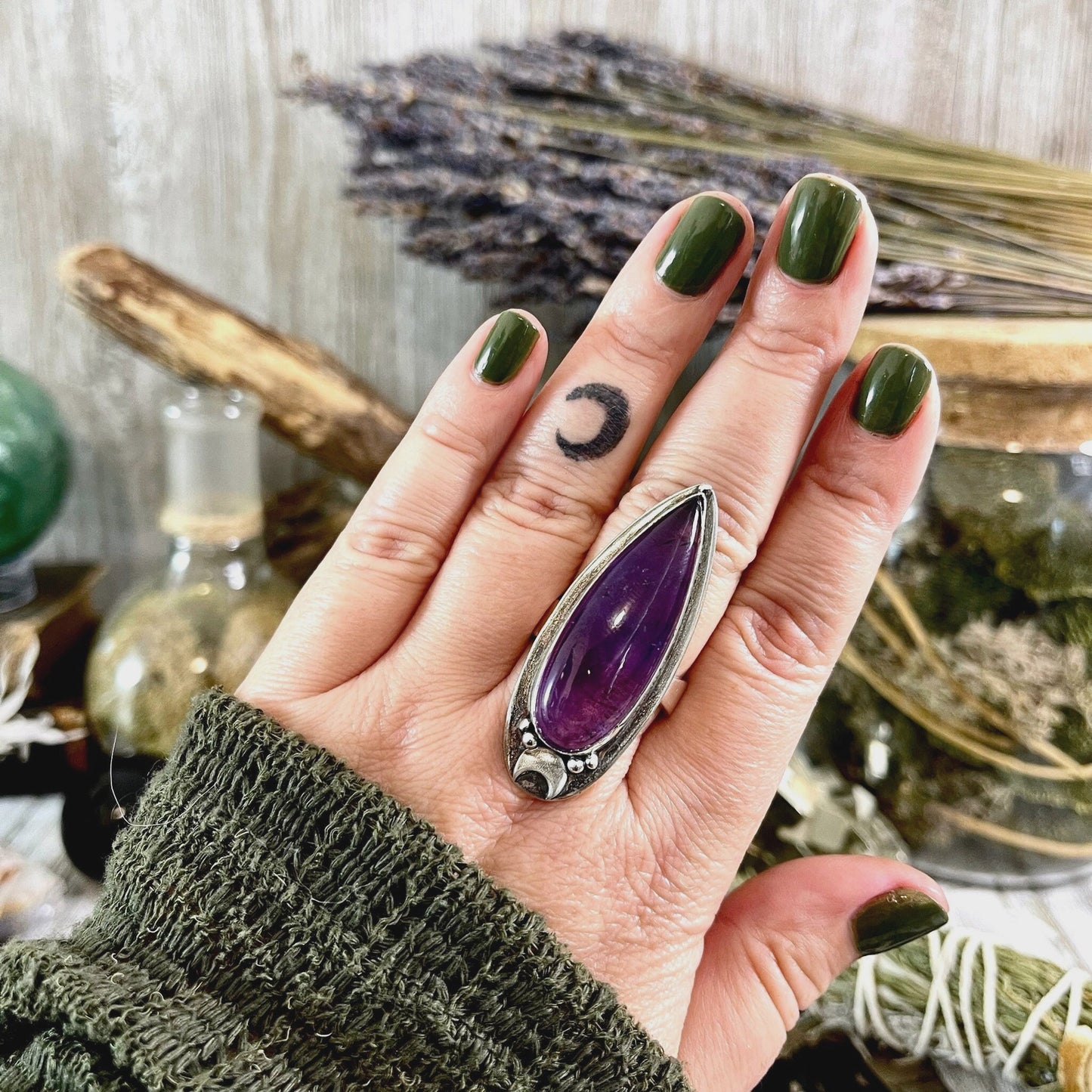 Amethyst Statement Ring in Sterling Silver Adjustable