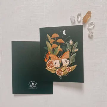 Moth and Mushrooms Greeting Card