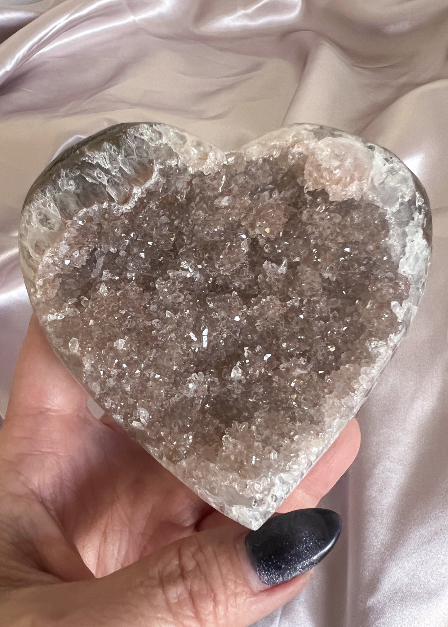 Rainbow Sugar Amethyst Heart- Satin Taupe