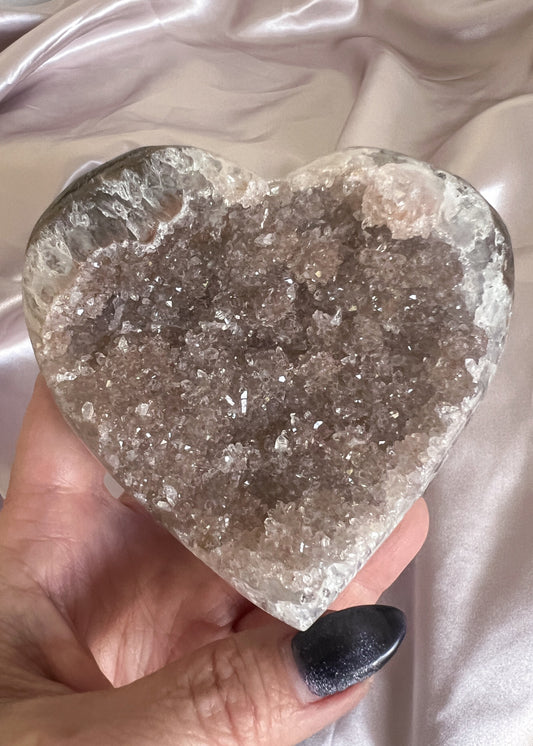 Rainbow Sugar Amethyst Heart- Satin Taupe