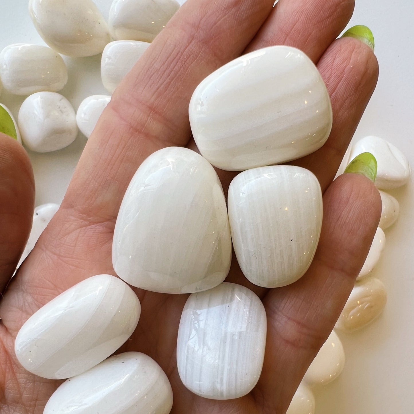 White Banded Calcite Tumbled Stone