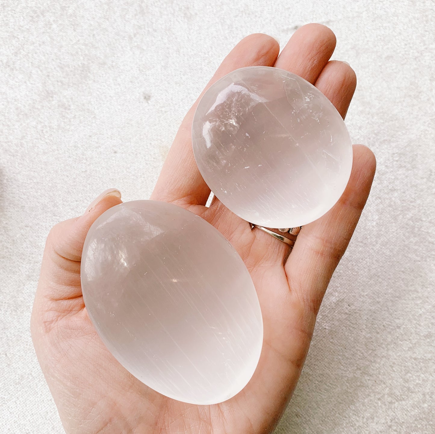Selenite Palm Stone