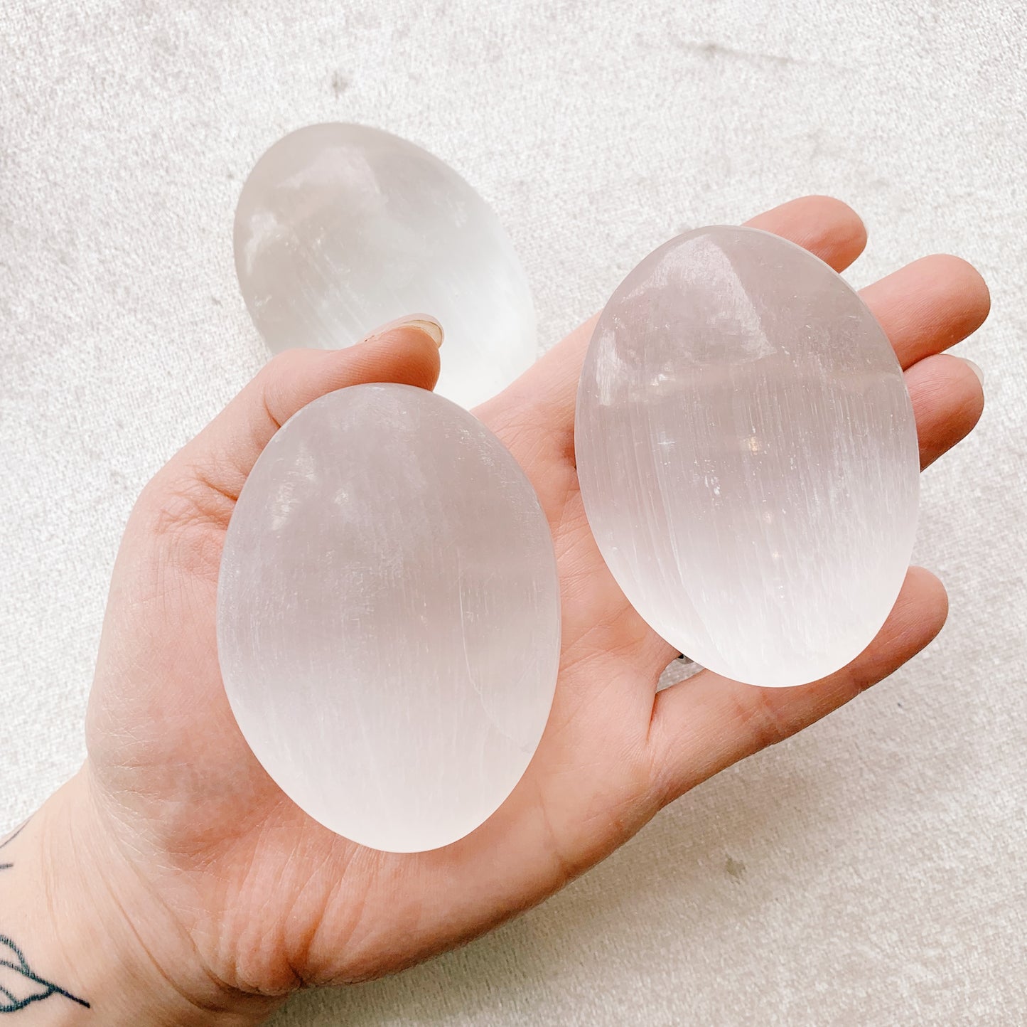 Selenite Palm Stone