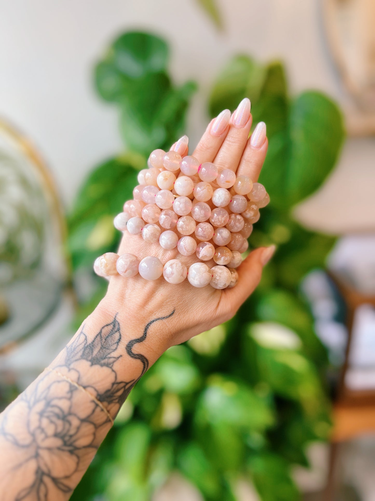 Flower Agate Beaded Bracelet