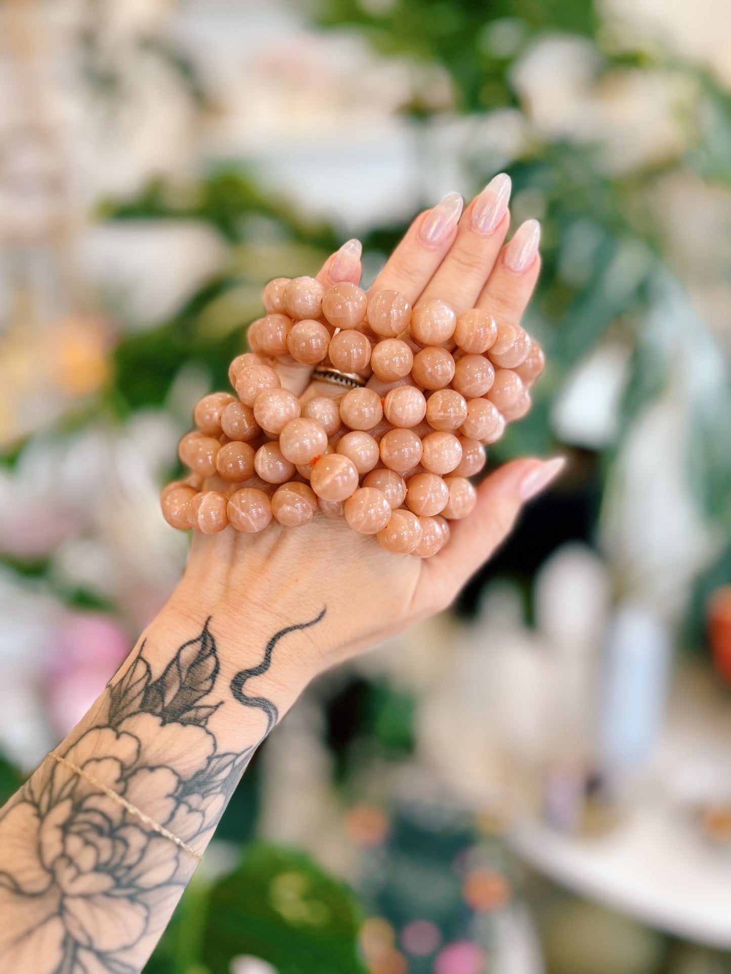 Peach Moonstone Beaded Bracelet