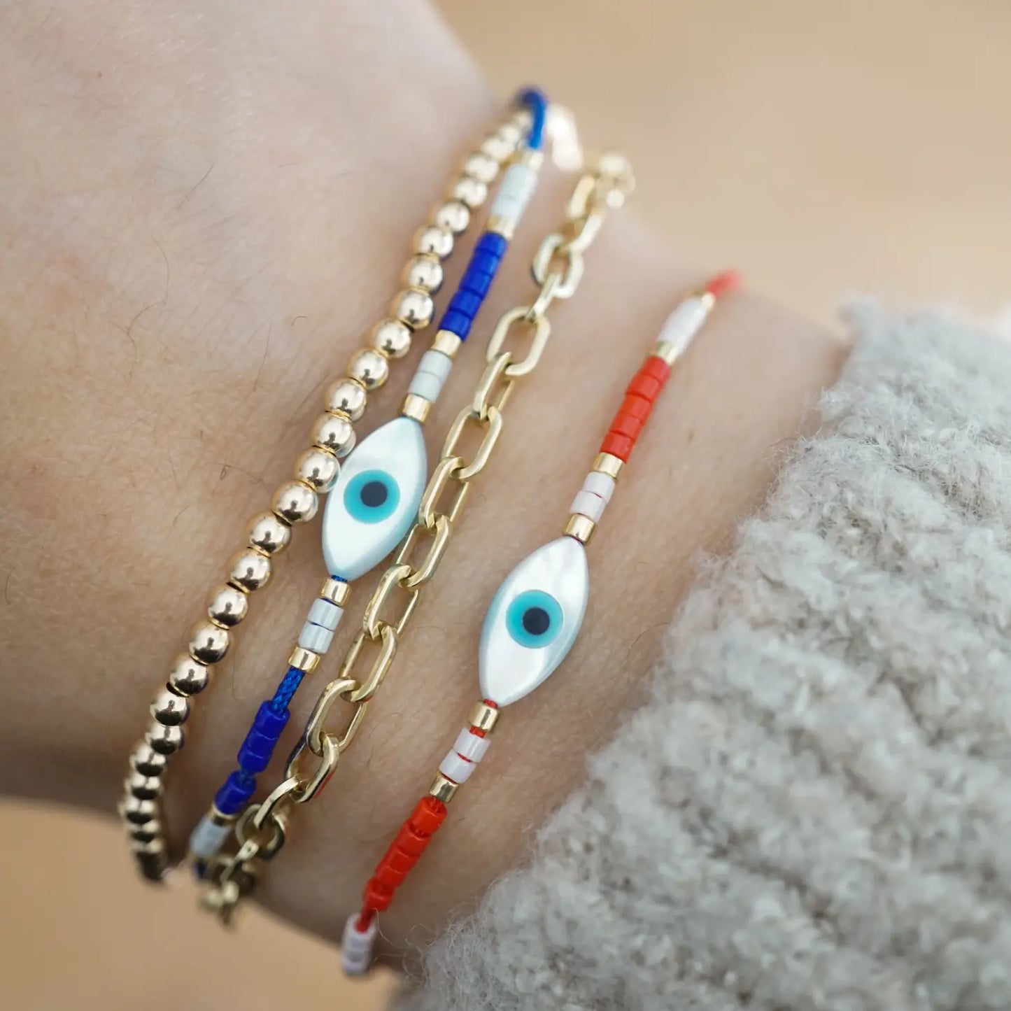 Evil Eye Cord Bracelet - Blue