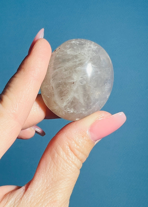 Girasol Blue Rose Quartz Palm Stone