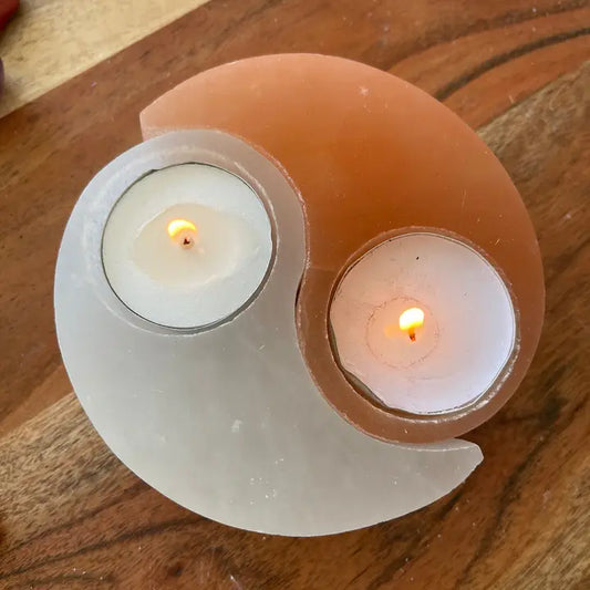 Selenite and Himalayan Salt Yin Yang Tea Light Holder