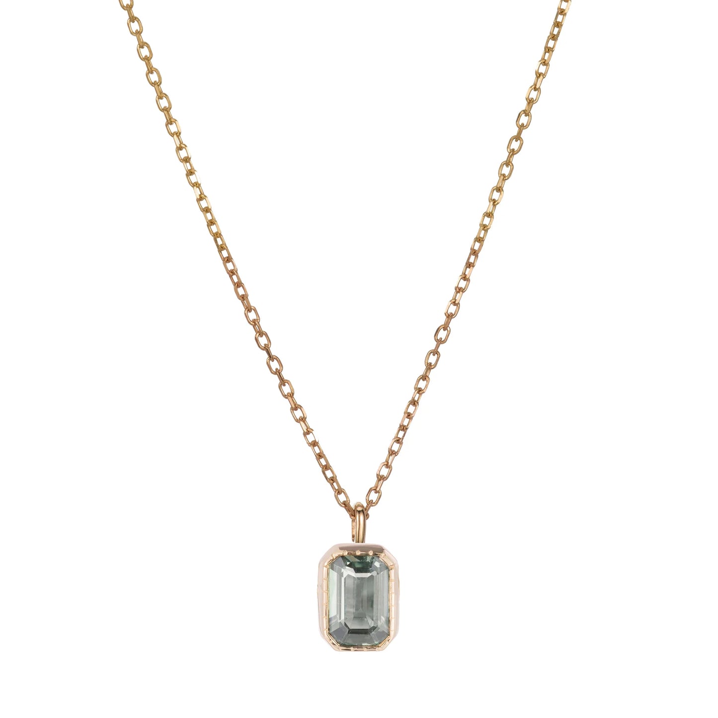 Emerald Cut Green Sapphire Wisp Necklace by Jennie Kwon