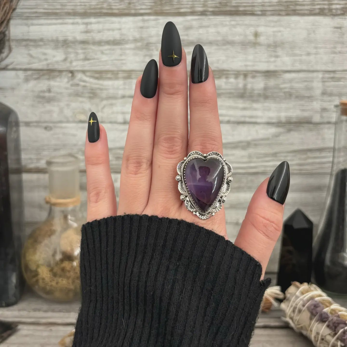 Amethyst Heart Crystal Statement Ring in Sterling Silver- Designed By Foxlark Collection