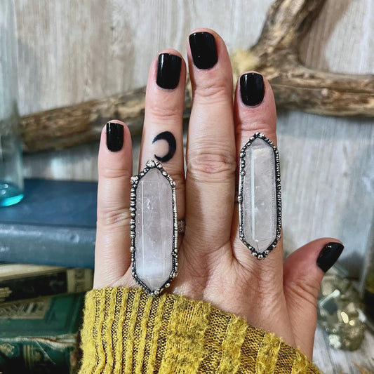 Pink Rose Quartz Crystal Point Ring Set in Fine Silver