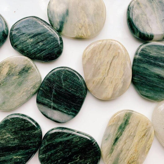Green Hair Jasper Flat Palm Stones